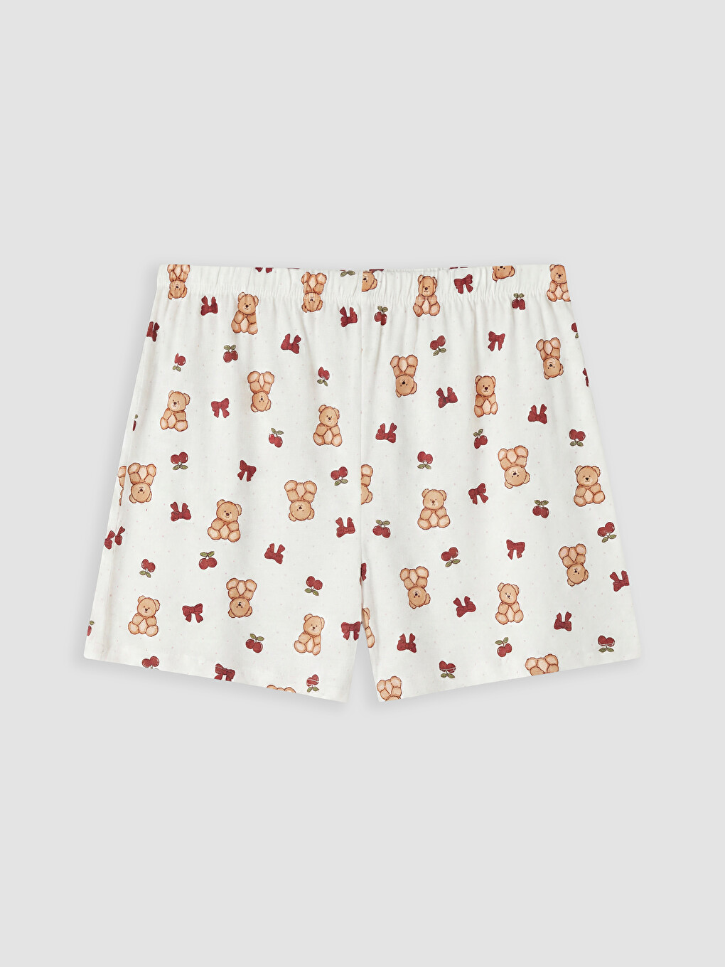 Ekru Bebe Yaka Ayıcık Baskılı Kadın Şortlu Pijama Takımı-3