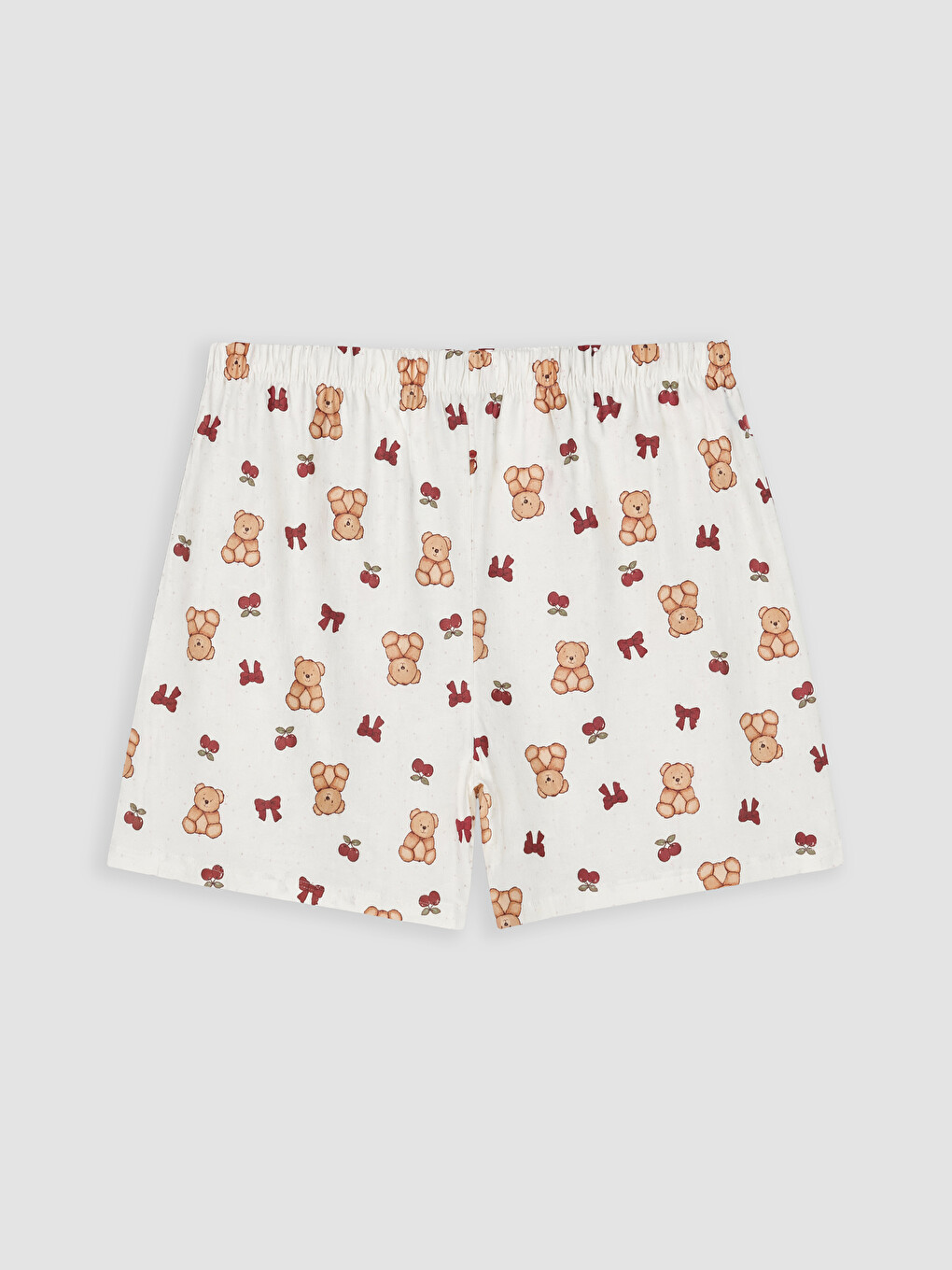 Ekru Bebe Yaka Ayıcık Baskılı Kadın Şortlu Pijama Takımı-4