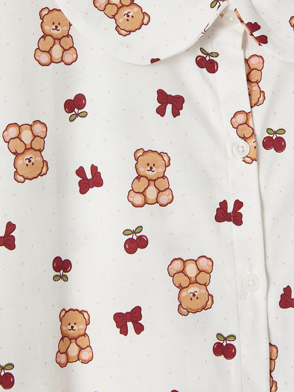 Ekru Bebe Yaka Ayıcık Baskılı Kadın Şortlu Pijama Takımı-5