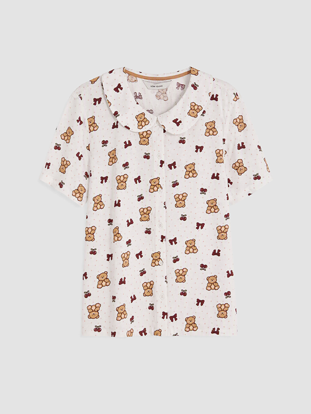 Peter Pan Collar Teddy Bear Printed Women's Shorts Pyjamas Set-6