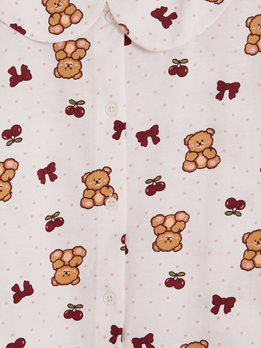 Peter Pan Collar Teddy Bear Printed Women's Shorts Pyjamas Set-7