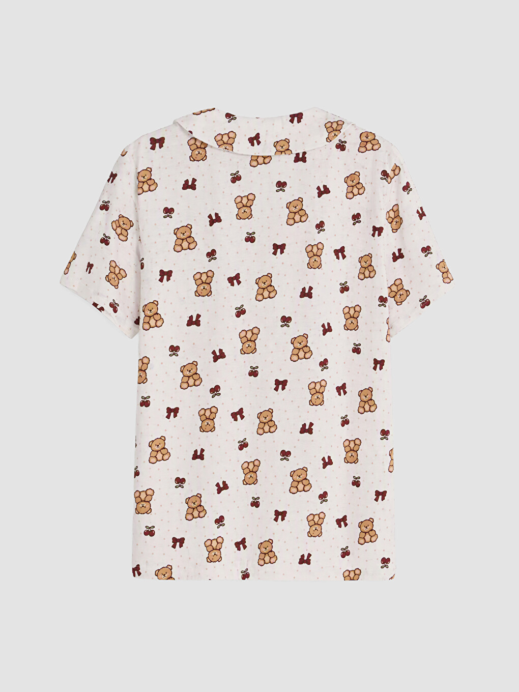 Peter Pan Collar Teddy Bear Printed Women's Shorts Pyjamas Set-8