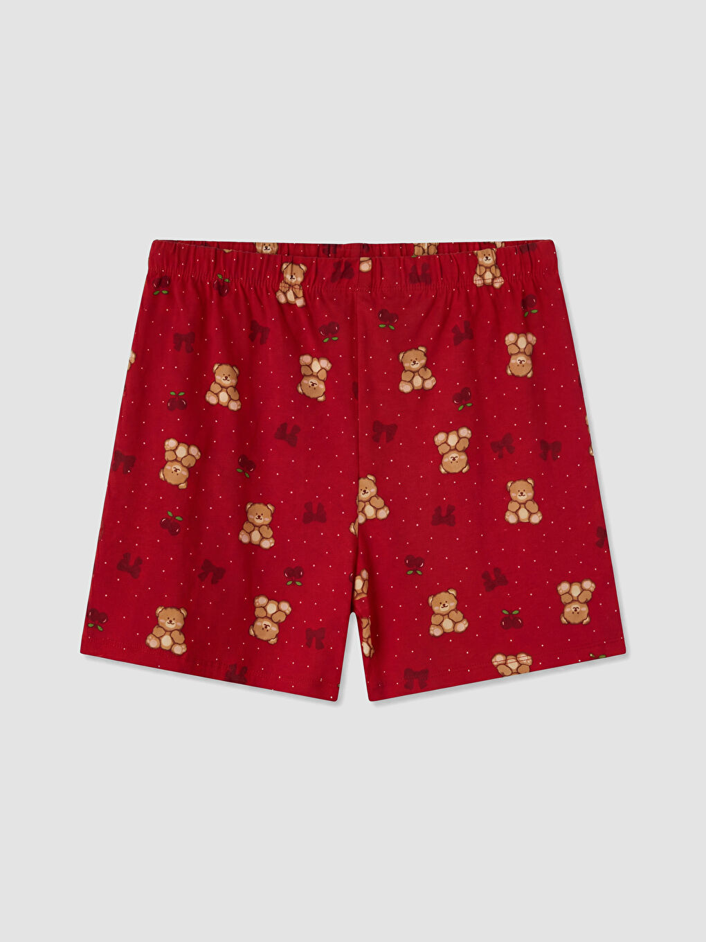Kırmızı Bisiklet Yaka Kadın Şortlu Pijama Takımı-4