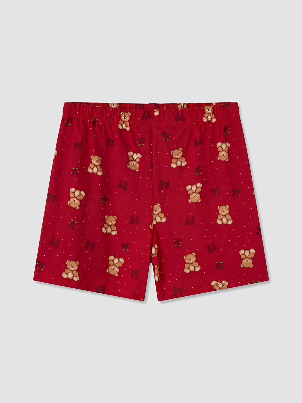 Kırmızı Bisiklet Yaka Kadın Şortlu Pijama Takımı-6