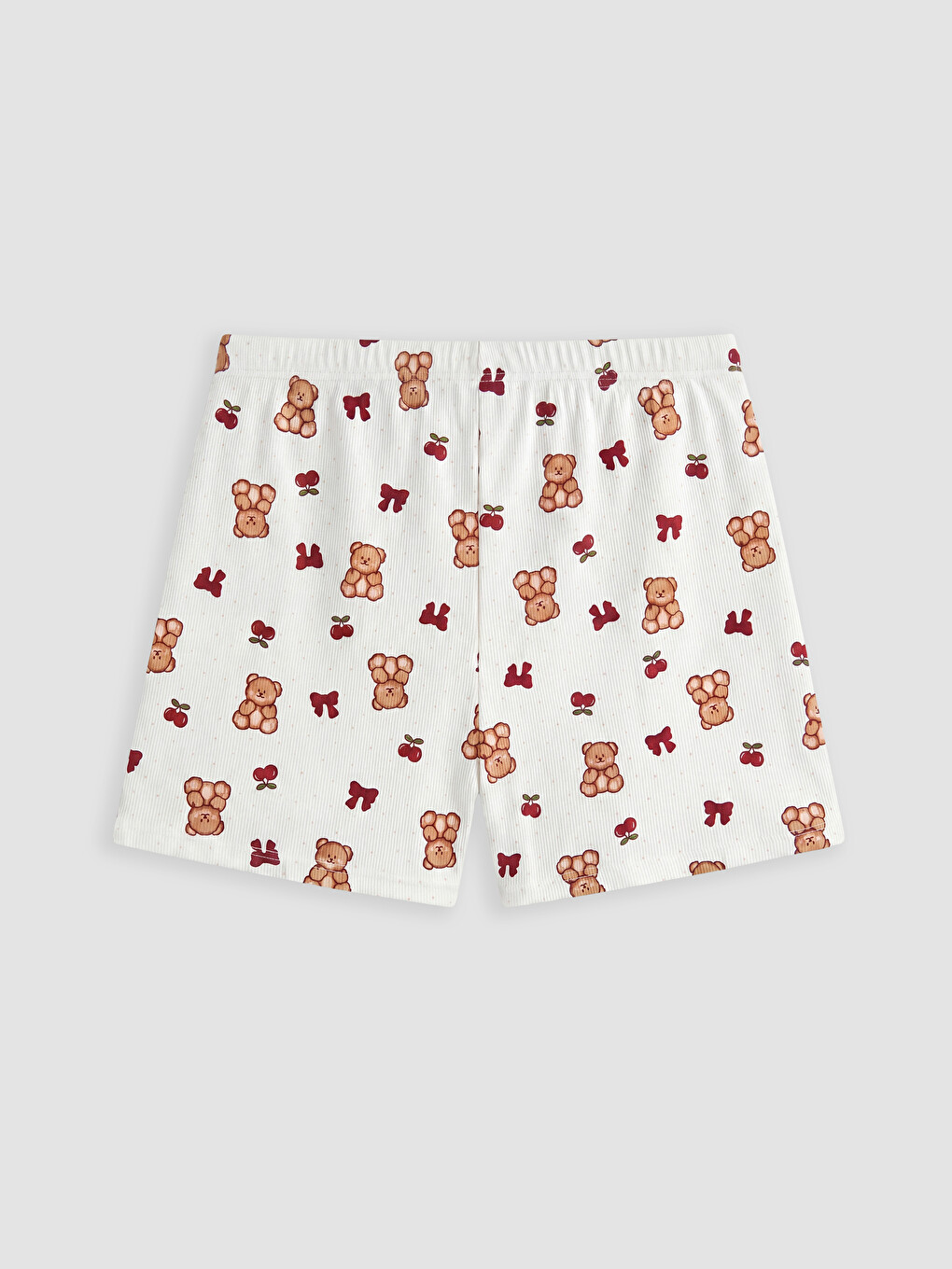 Ekru Beli Lastikli Baskılı Kadın Şort Pijama Altı-2