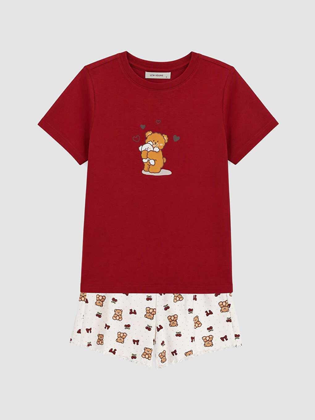 Ekru Baskılı Kadın Şortlu Pijama Takımı-4