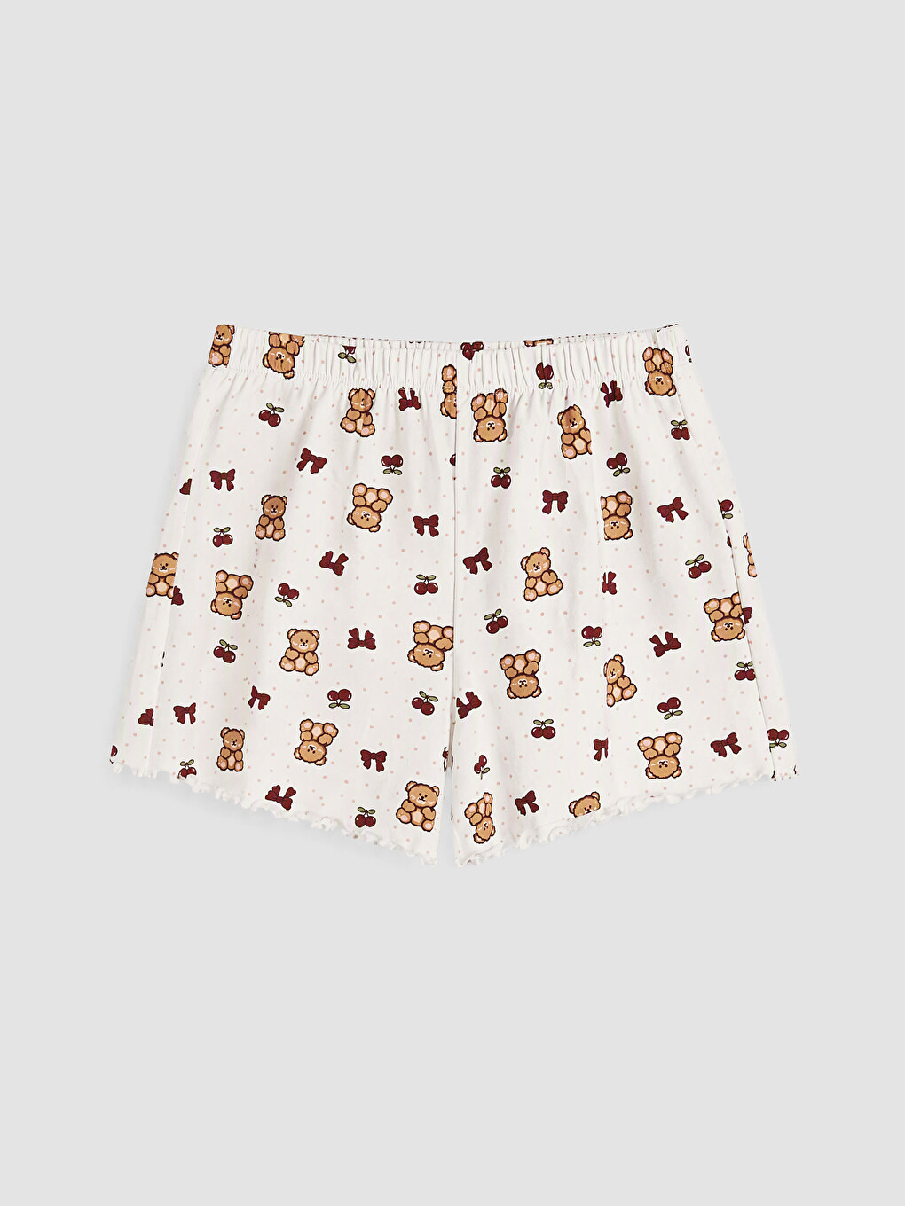Ekru Baskılı Kadın Şortlu Pijama Takımı-8