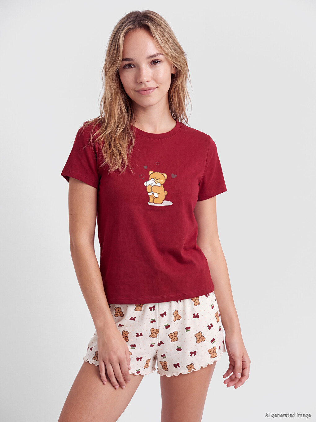 Set De Pijamale Scurte Imprimate Pentru Femei-1