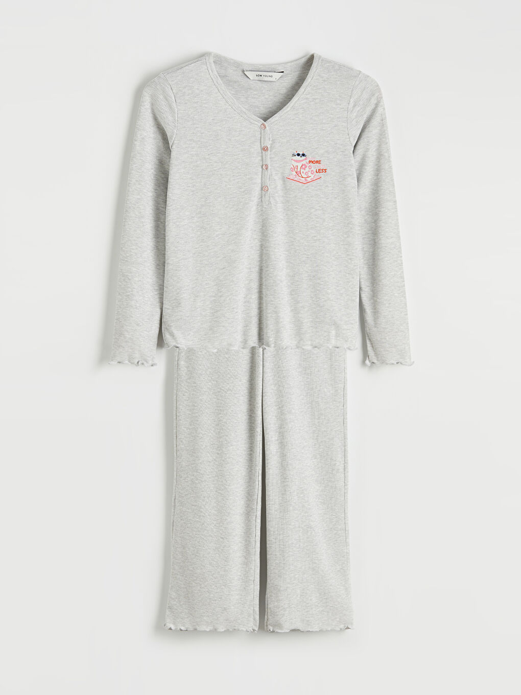 Gri V Yaka Nakışlı Kadın Pijama Takımı-4