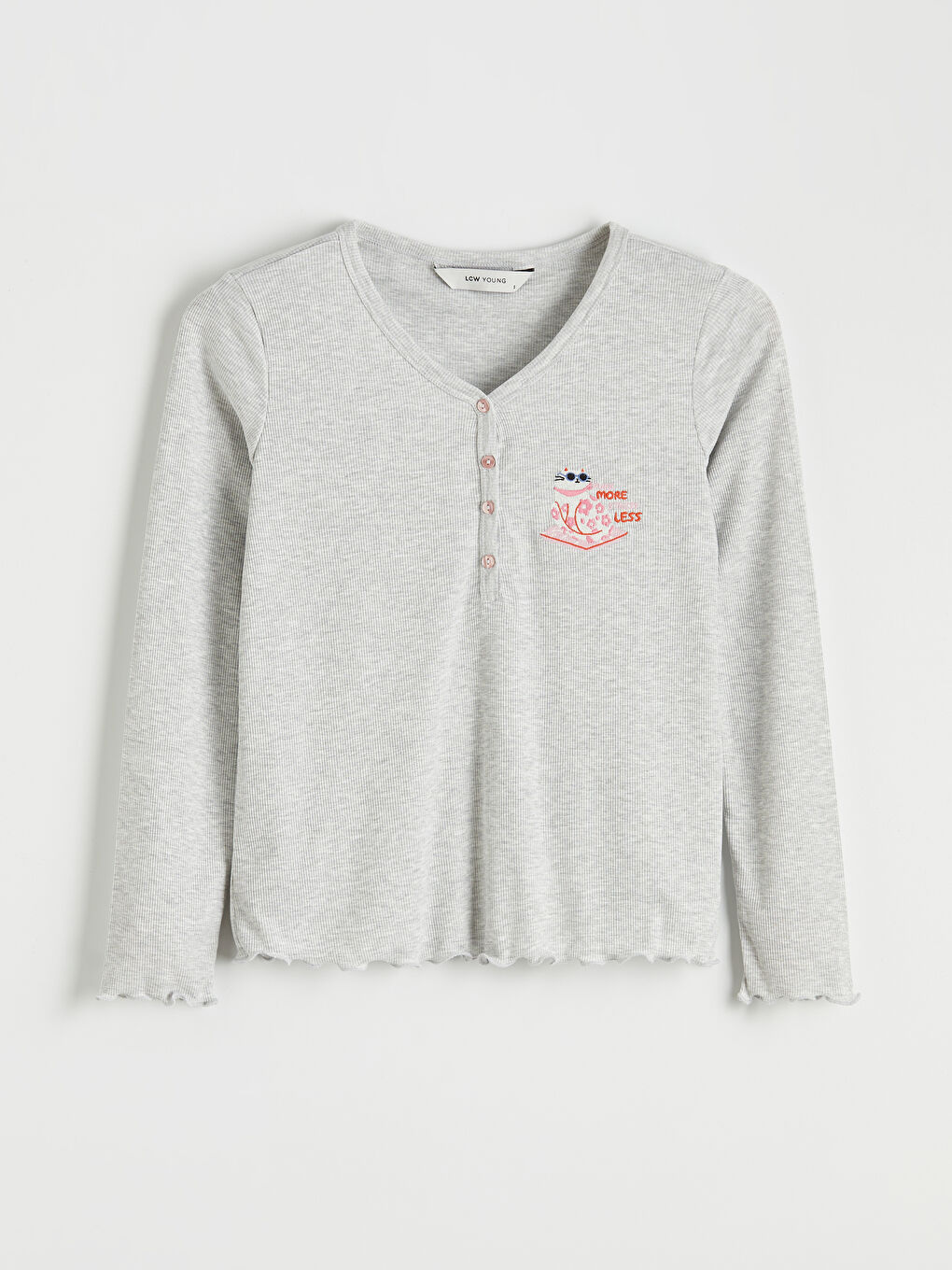 Gri V Yaka Nakışlı Kadın Pijama Takımı-5