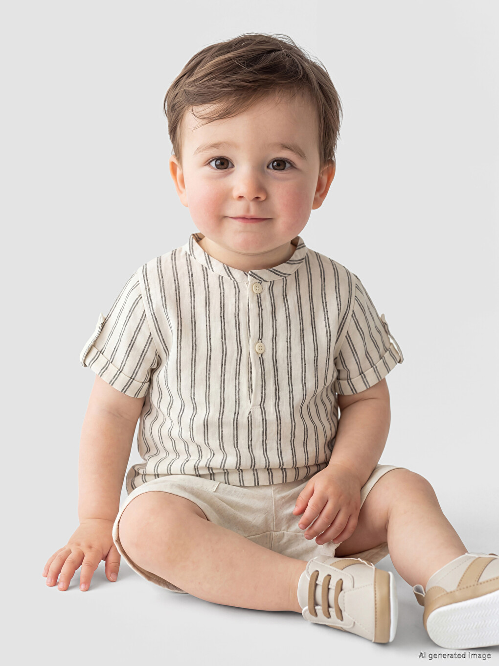 Gestreiftes Musselin-Shirt-und-Shorts-Set für Babyjungen-1