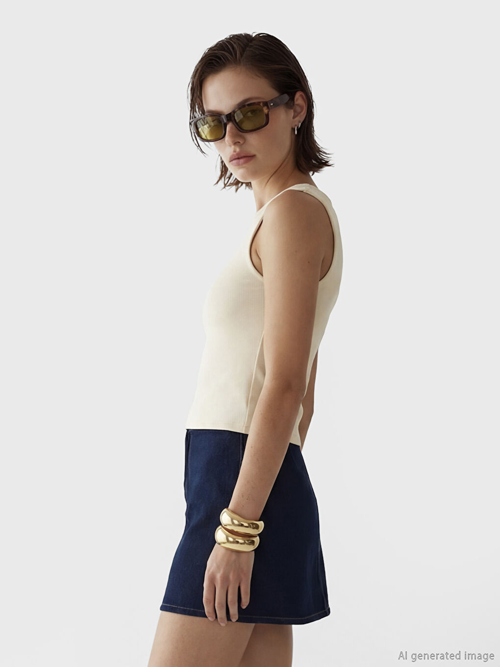 მრგვალი საყელო ქალის უმკლავო მაისური