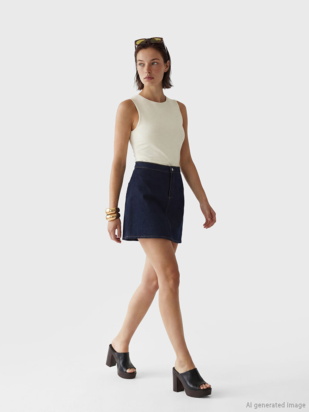 მრგვალი საყელო ქალის უმკლავო მაისური-1