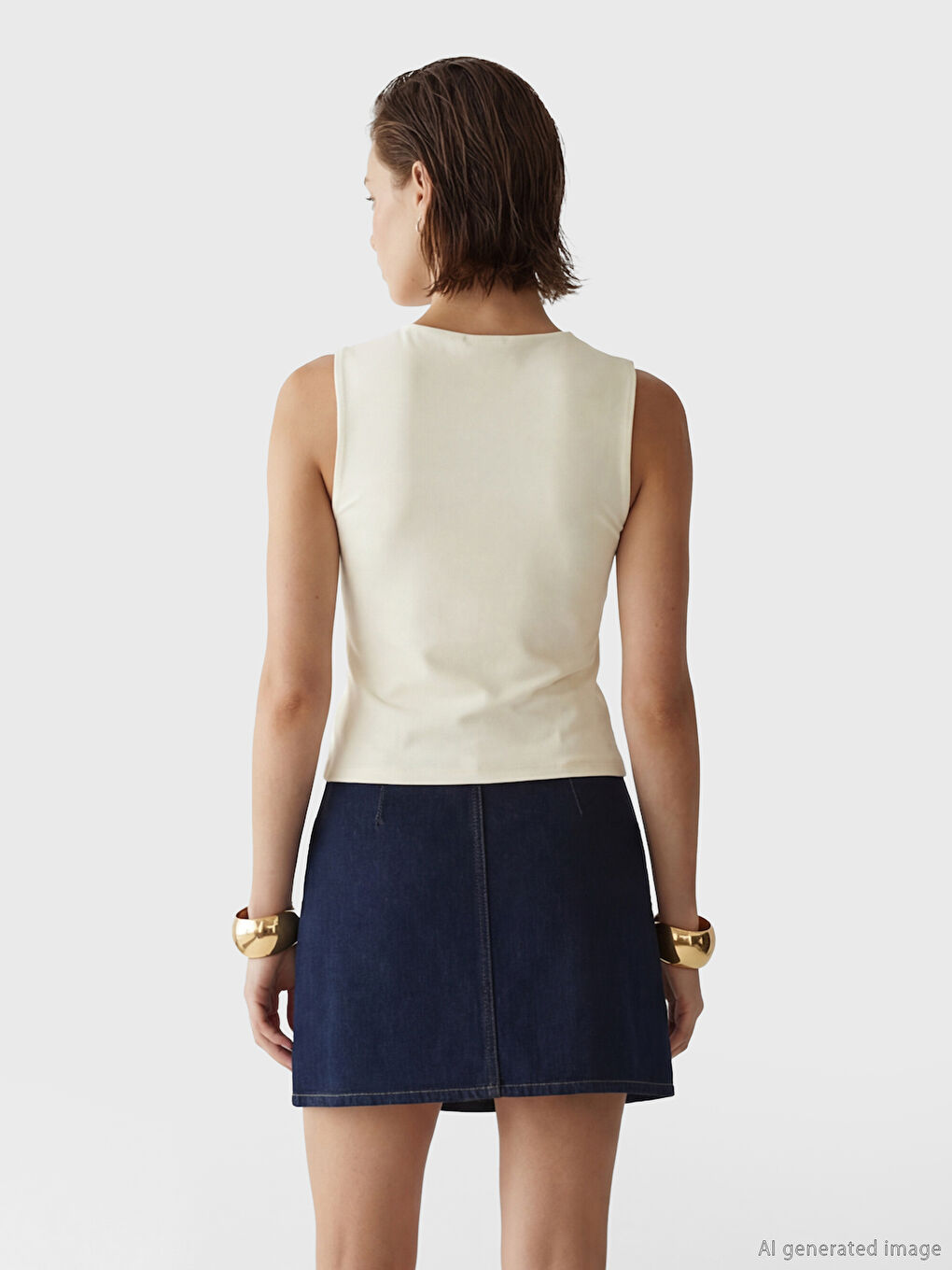 მრგვალი საყელო ქალის უმკლავო მაისური-2