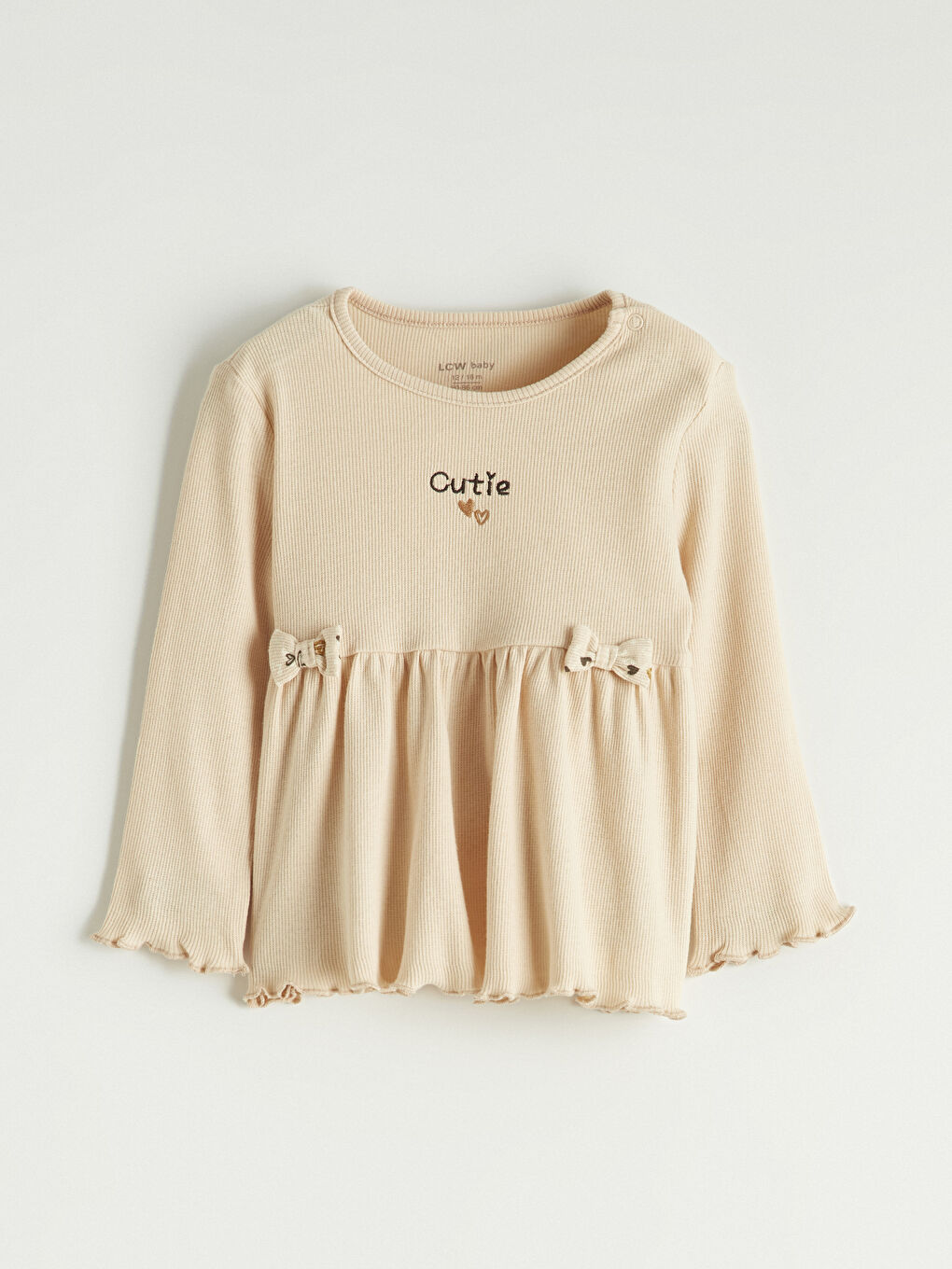 Bej Bisiklet Yaka Nakışlı Kız Bebek 2'li-1