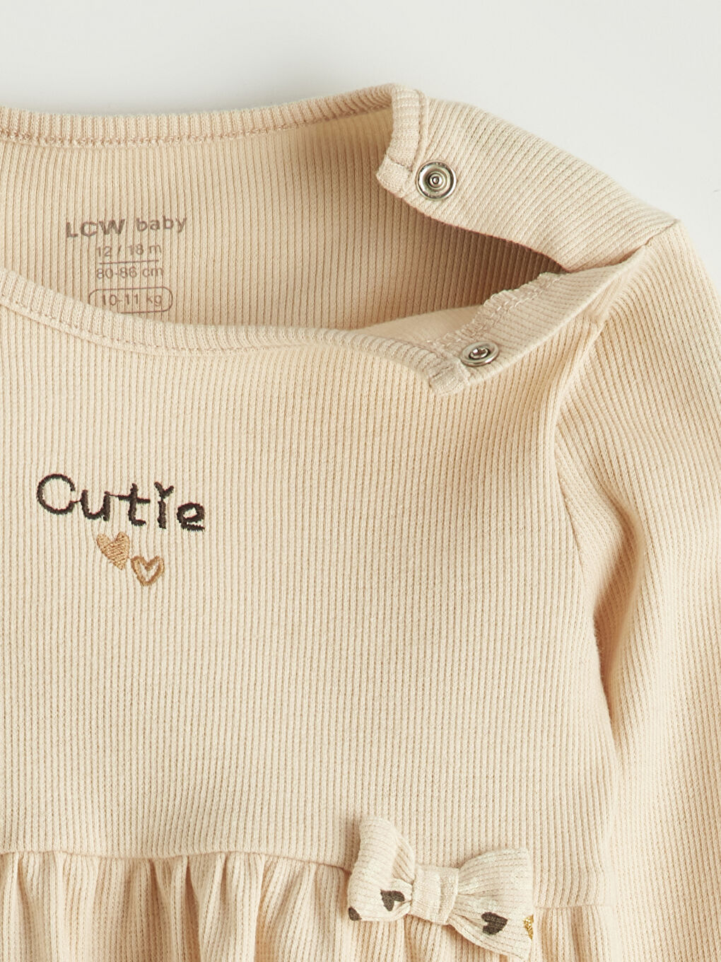 Bej Bisiklet Yaka Nakışlı Kız Bebek 2'li-3