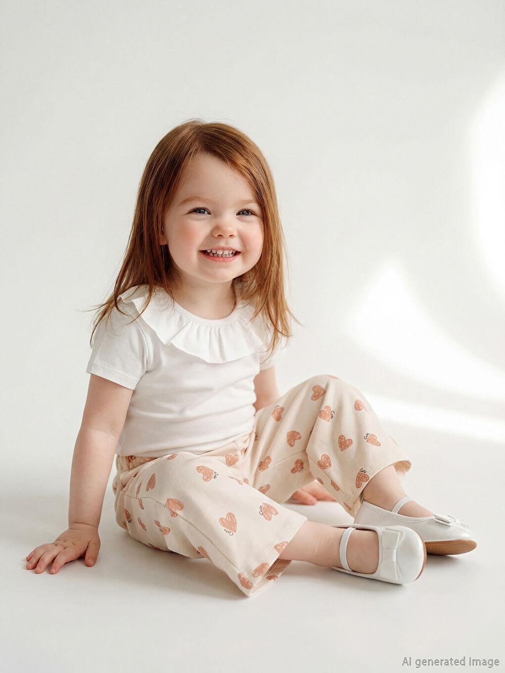 Bej Baskılı Fırfır Detaylı Kız Bebek Bluz ve Tayt-9