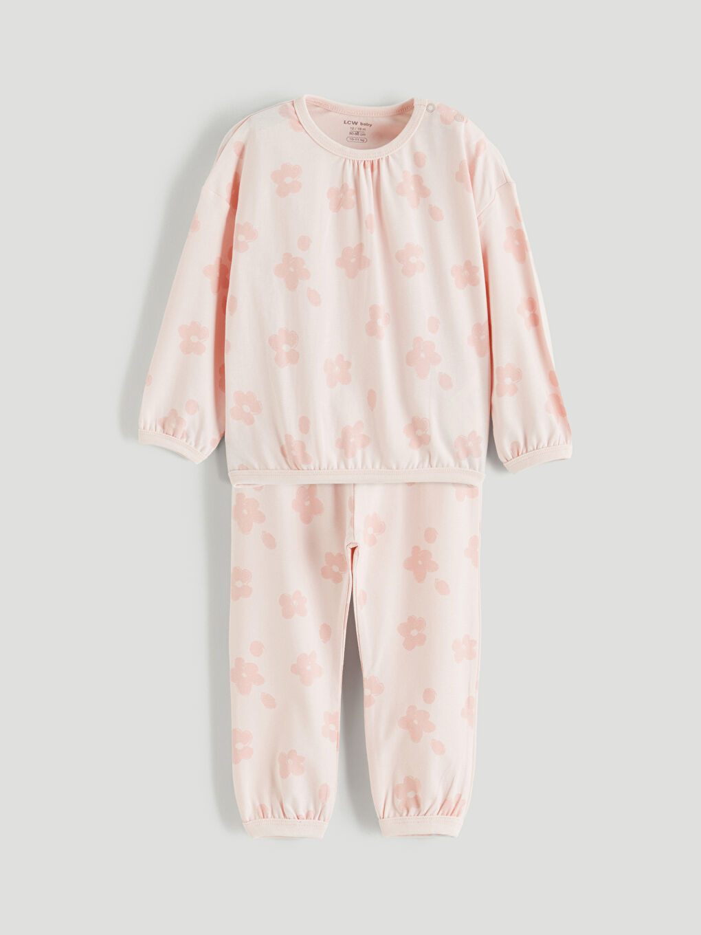 Pembe Bisiklet Yaka Çiçekli Kız Bebek Pijama Takımı