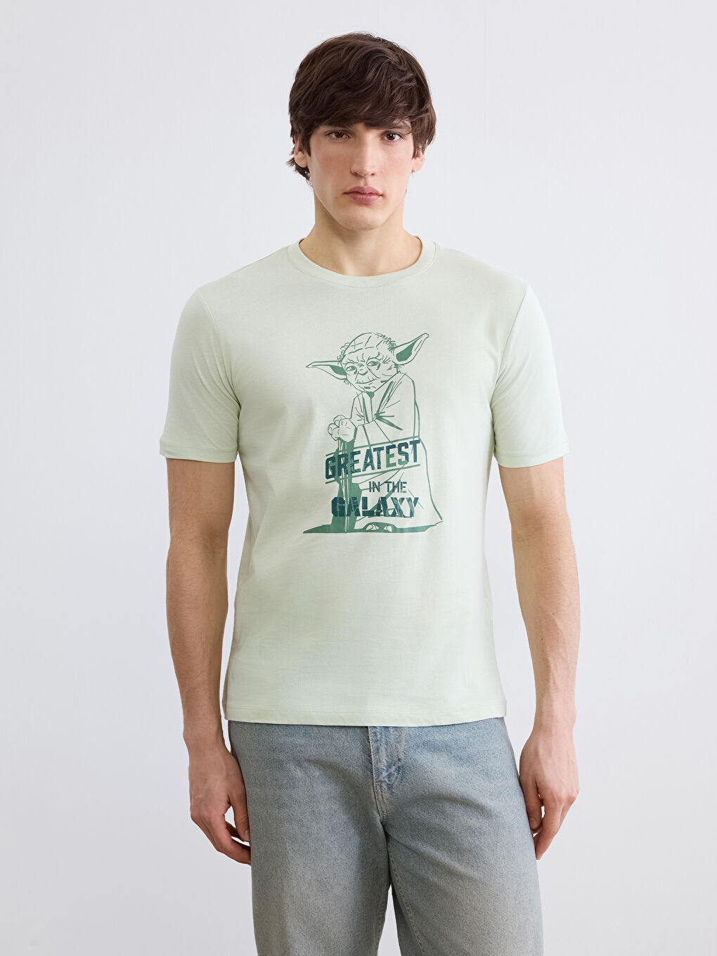 Yeşil Bisiklet Yaka Star Wars Baskılı Erkek Tişört