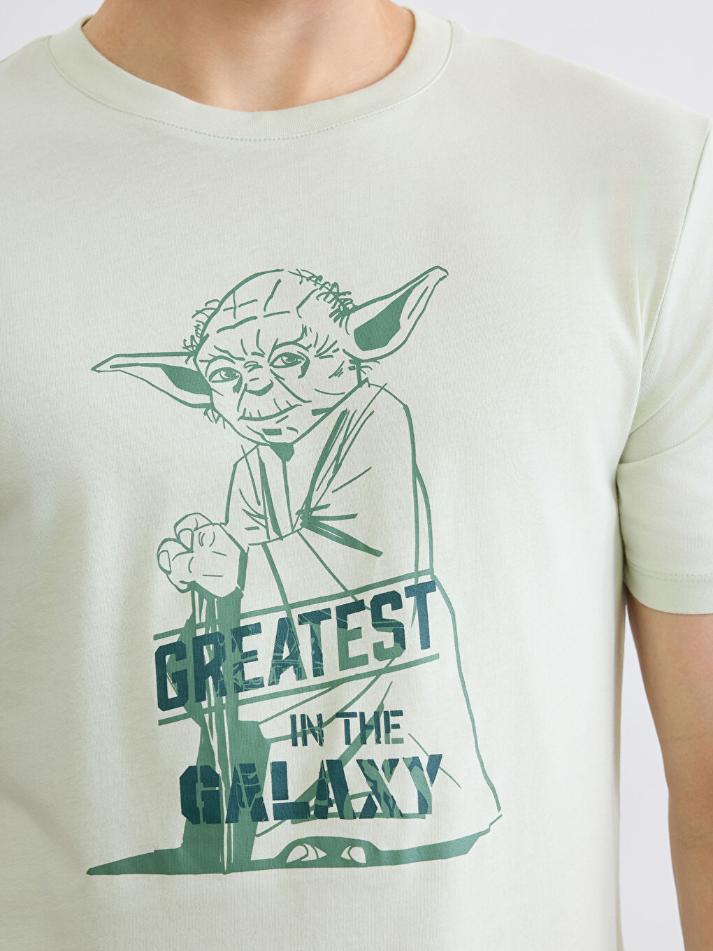 Yeşil Bisiklet Yaka Star Wars Baskılı Erkek Tişört-2