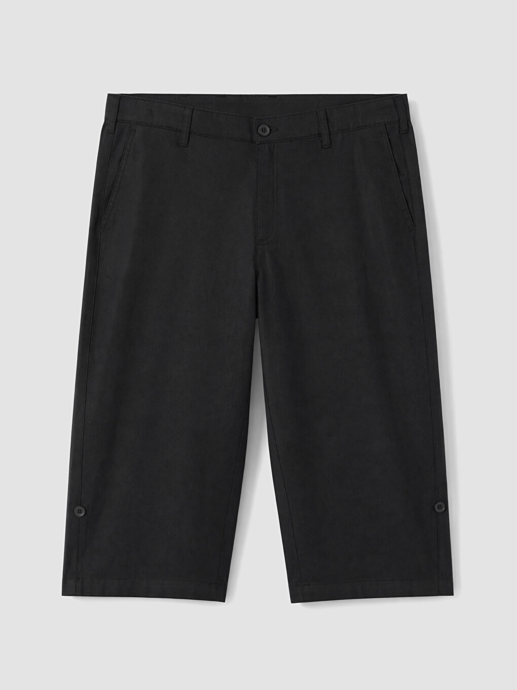 Siyah Regular Fit Keten Karışımlı Erkek Şort