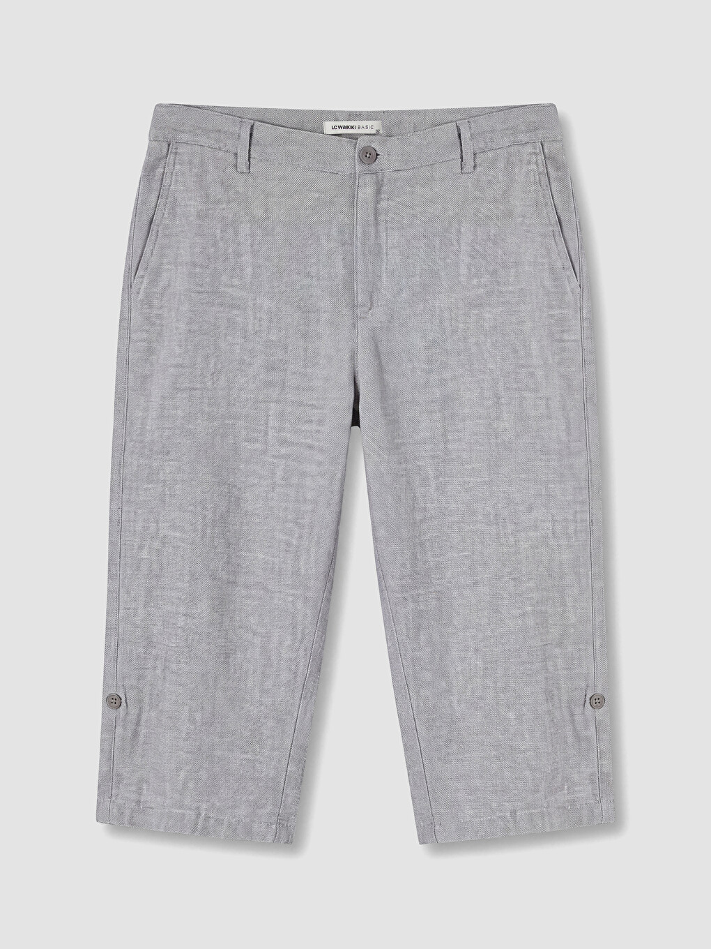 Gri Regular Fit Keten Karışımlı Erkek Şort