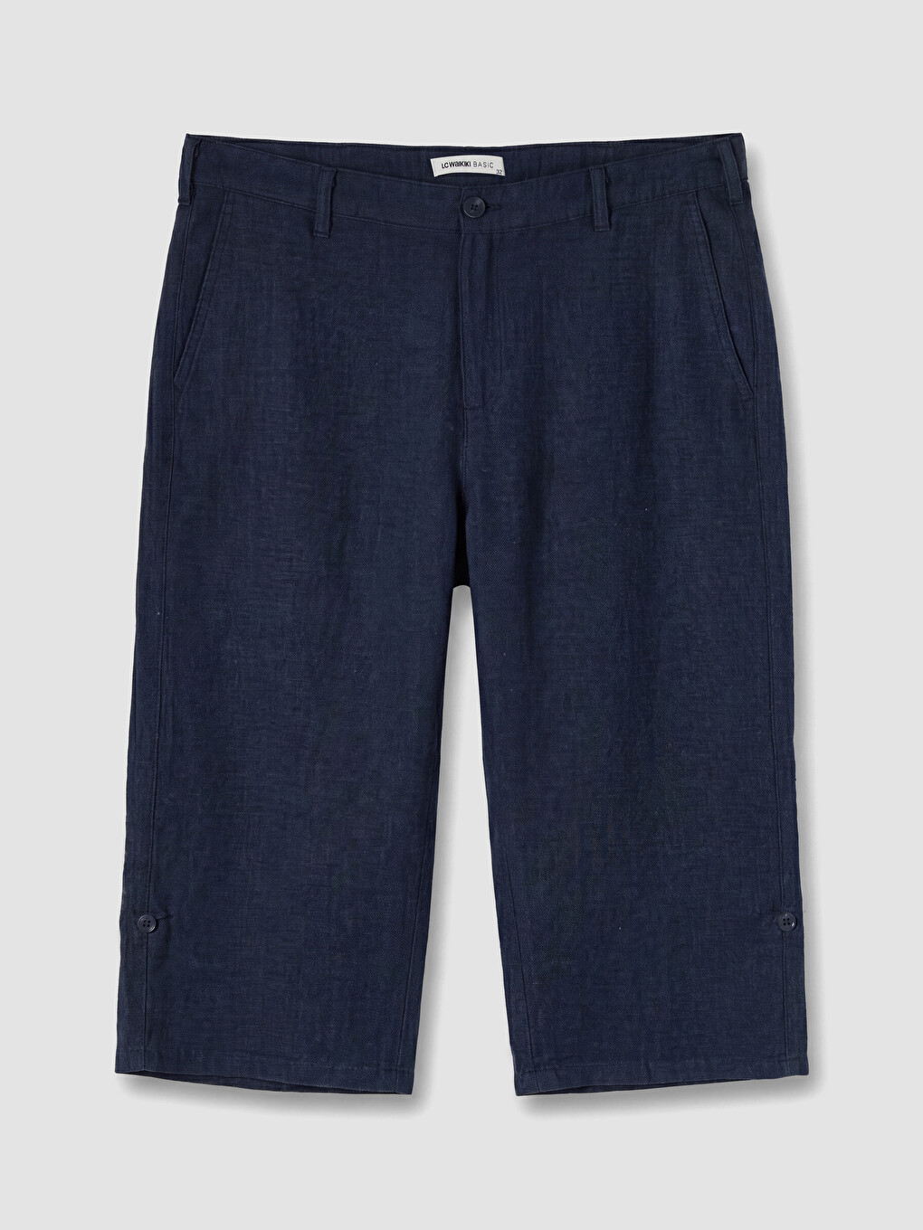 Lacivert Regular Fit Keten Karışımlı Erkek Şort