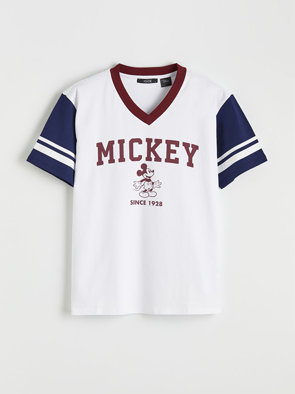 v жағалы микки маус принтті оверсайз әйелдер футболкасы-4