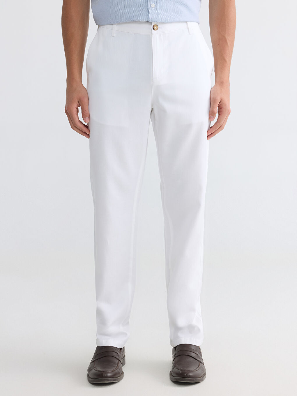 Beyaz Regular Fit Erkek Chino Pantolon-1
