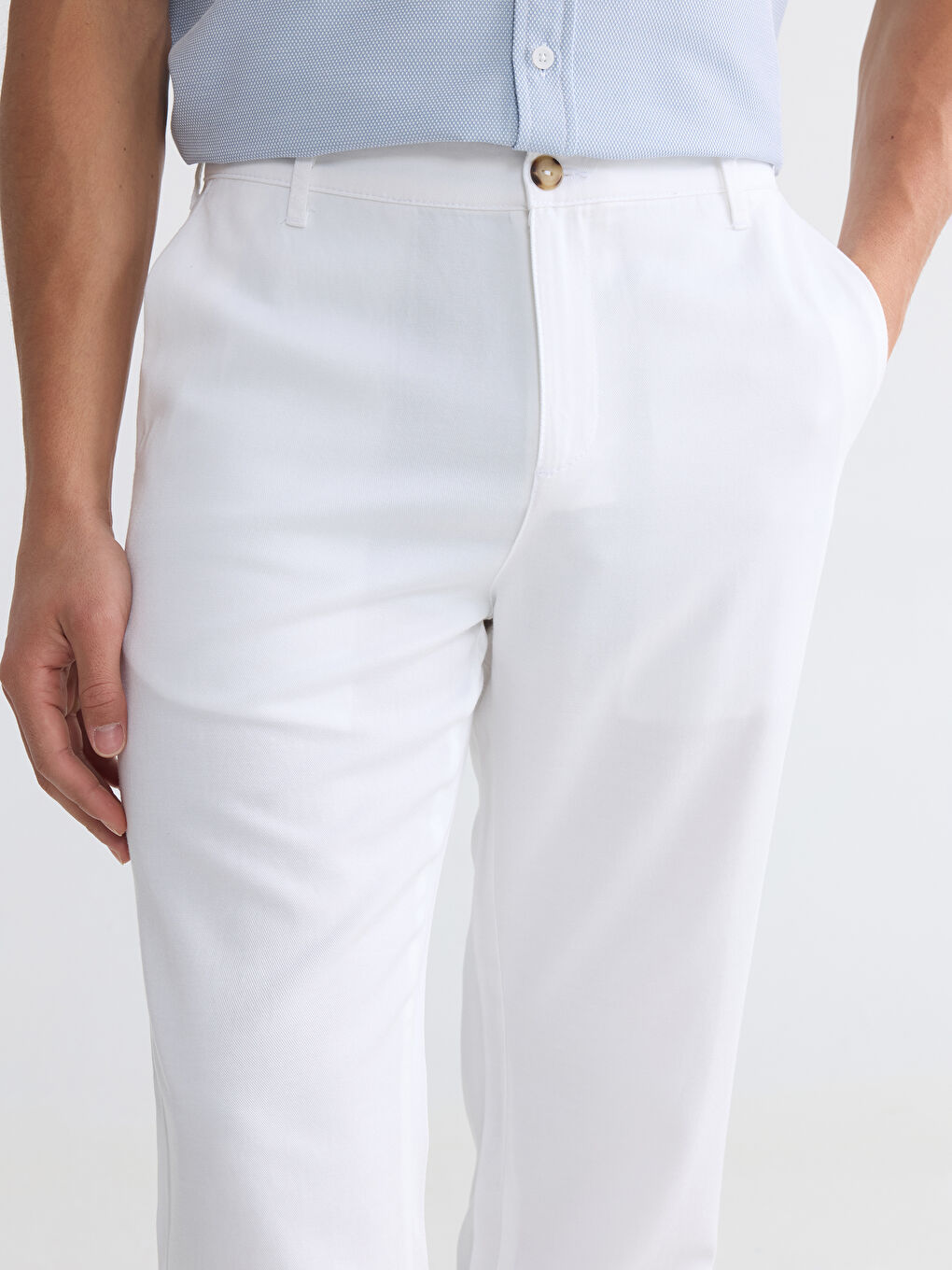 Beyaz Regular Fit Erkek Chino Pantolon-2