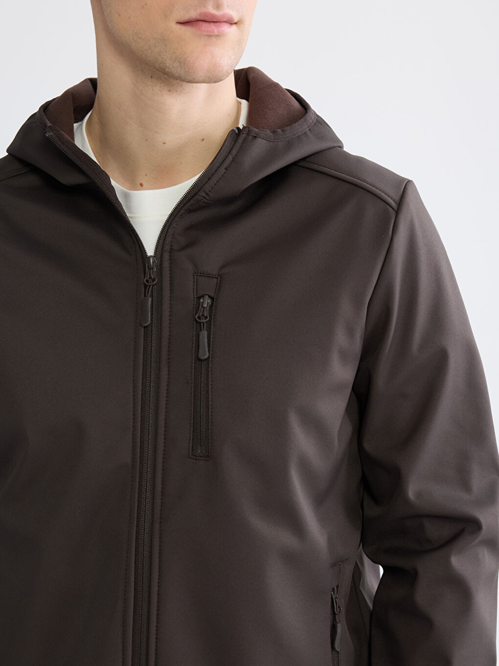 Kahverengi Standart Kalıp Kapüşonlu Erkek Mont-4