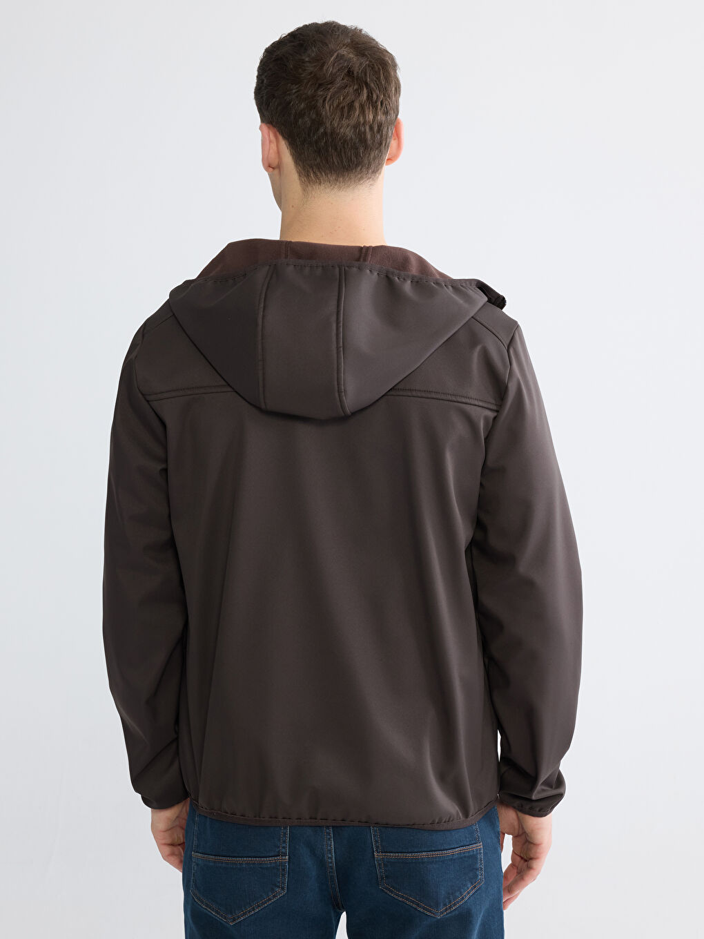 Kahverengi Standart Kalıp Kapüşonlu Erkek Mont-5
