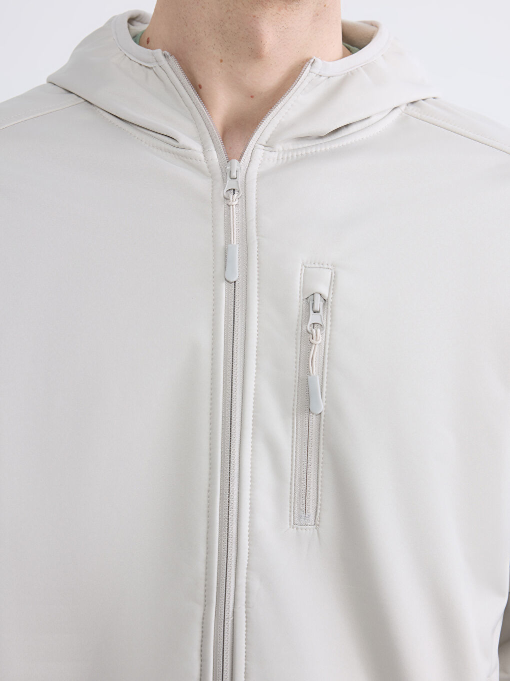 Bej Standart Kalıp Kapüşonlu Erkek Mont-2