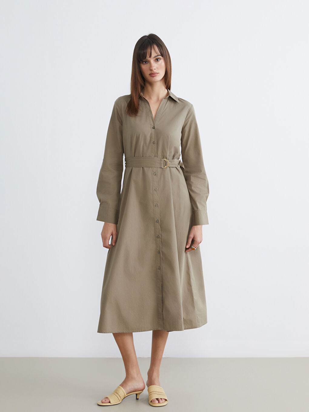 Ženska košulja haljina od poplina sa pojasom