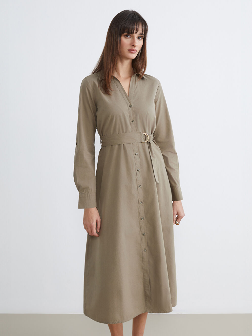 Ženska košulja haljina od poplina sa pojasom-1
