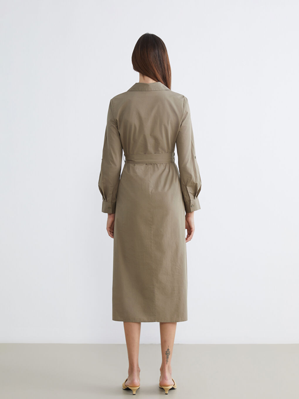 Ženska košulja haljina od poplina sa pojasom-3