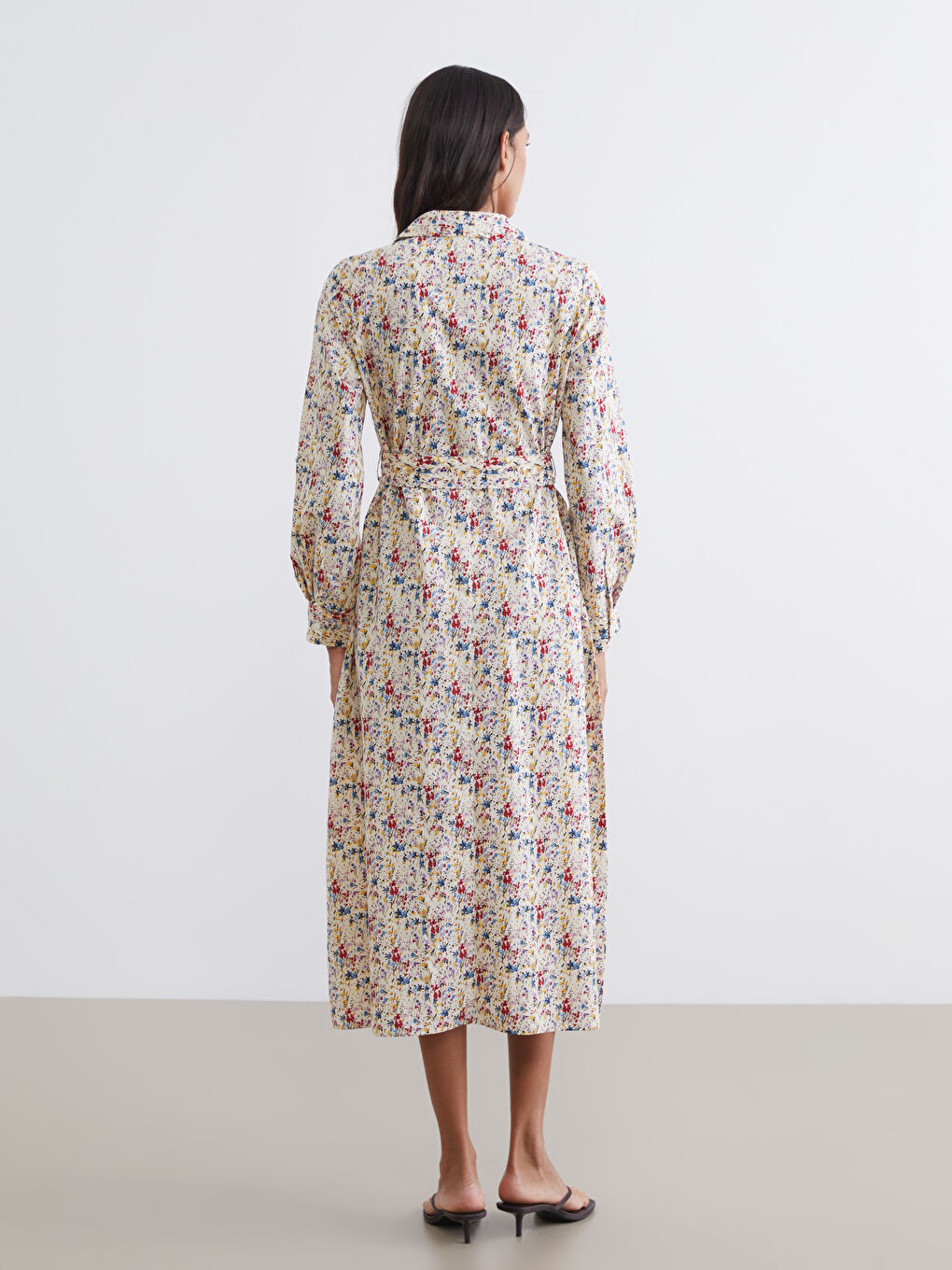 Floral Sash Poplin Women's Shirt Dress-3