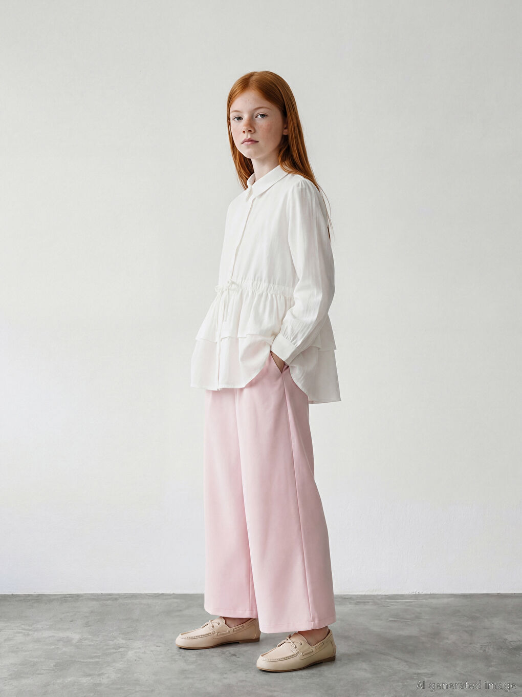 بنطلون واسع الأرجل مطوي للبنات