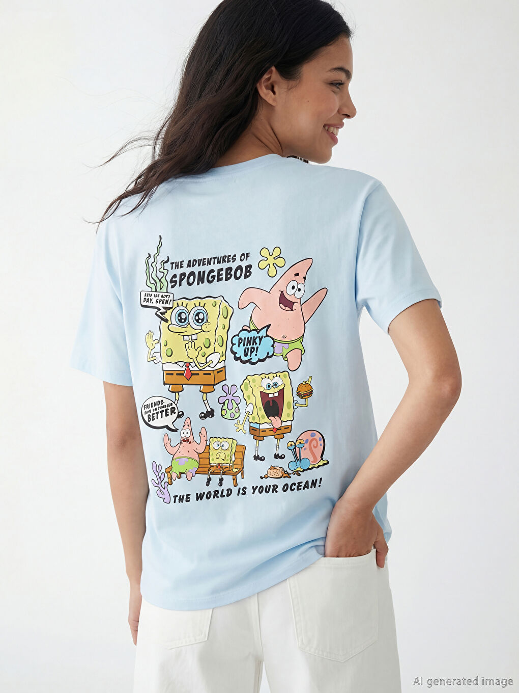 Crew Neck Sponge Bob Printed Women's T-Shirt