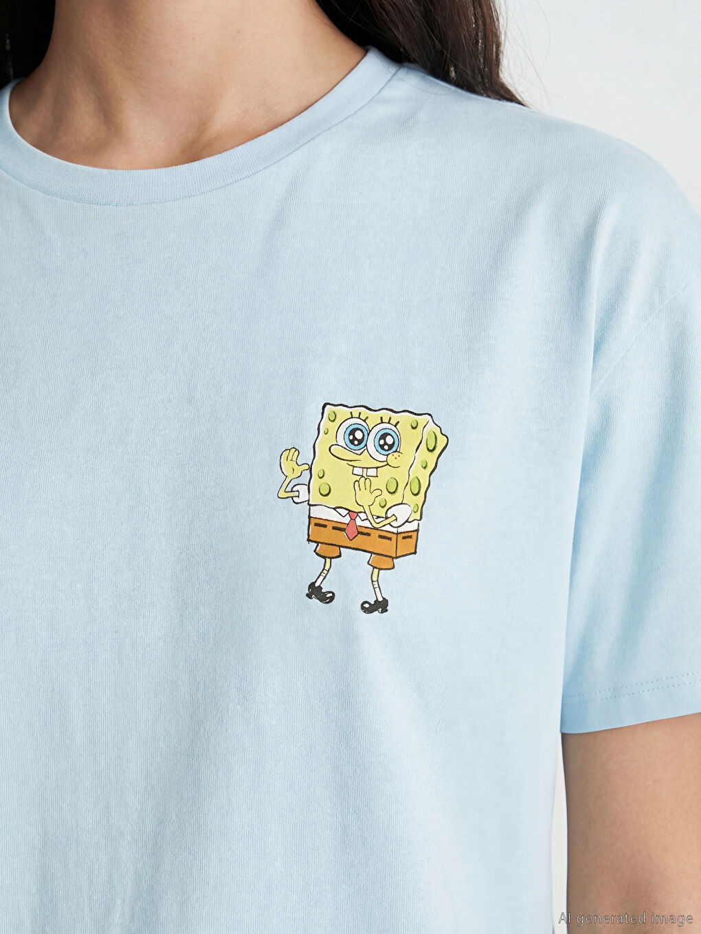 Crew Neck Sponge Bob Printed Women's T-Shirt-2