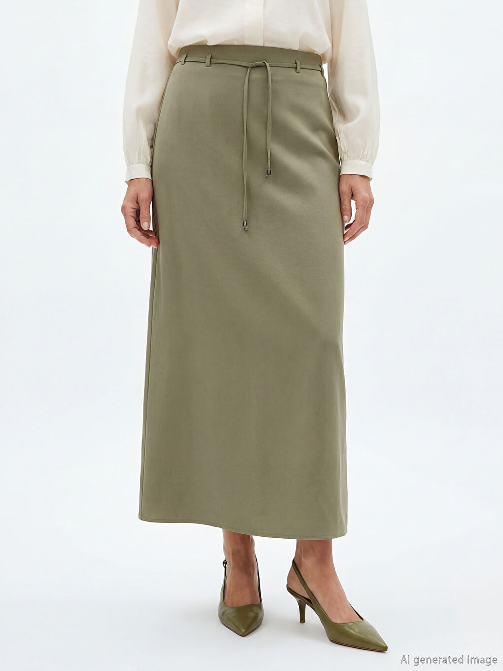 Yeşil Büyük Beden Beli Lastikli Armürlü Etek	-1