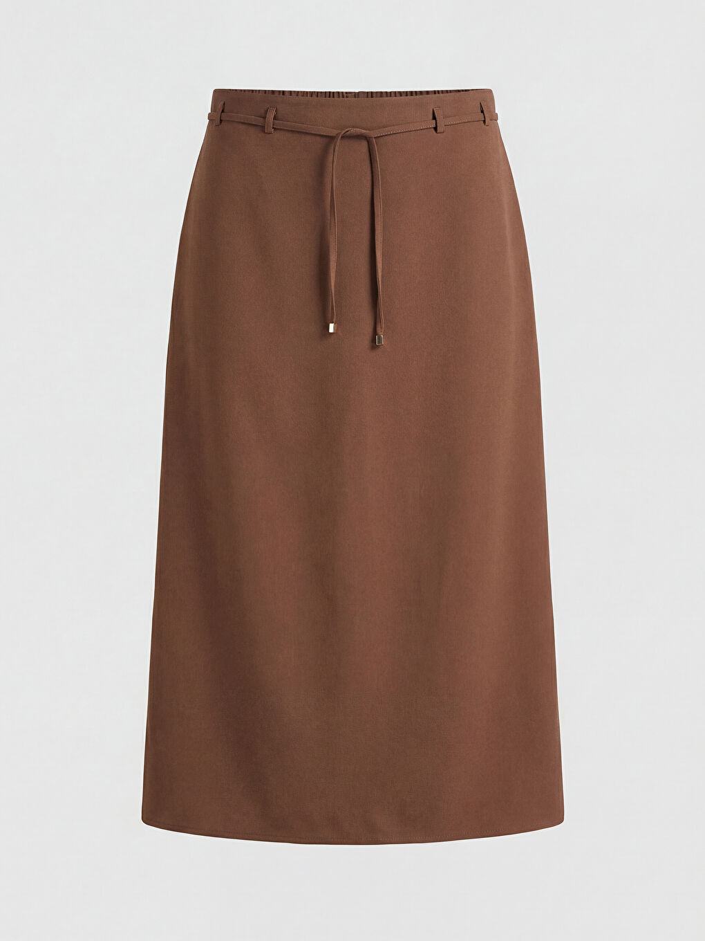 Kahverengi Büyük Beden Beli Lastikli Armürlü Etek	