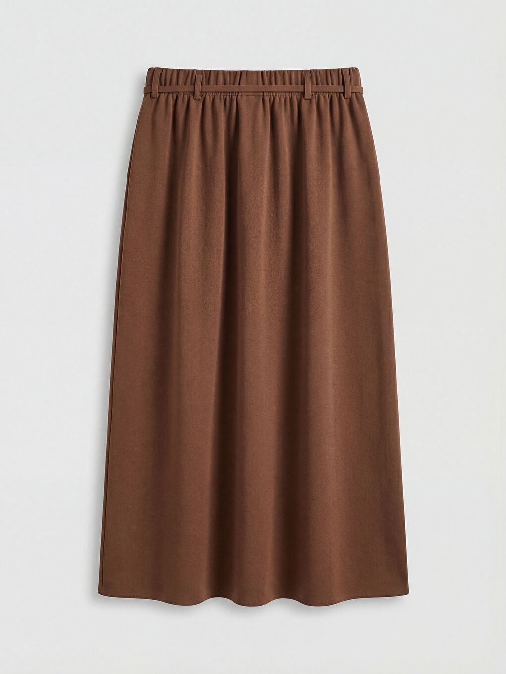 Kahverengi Büyük Beden Beli Lastikli Armürlü Etek	-1