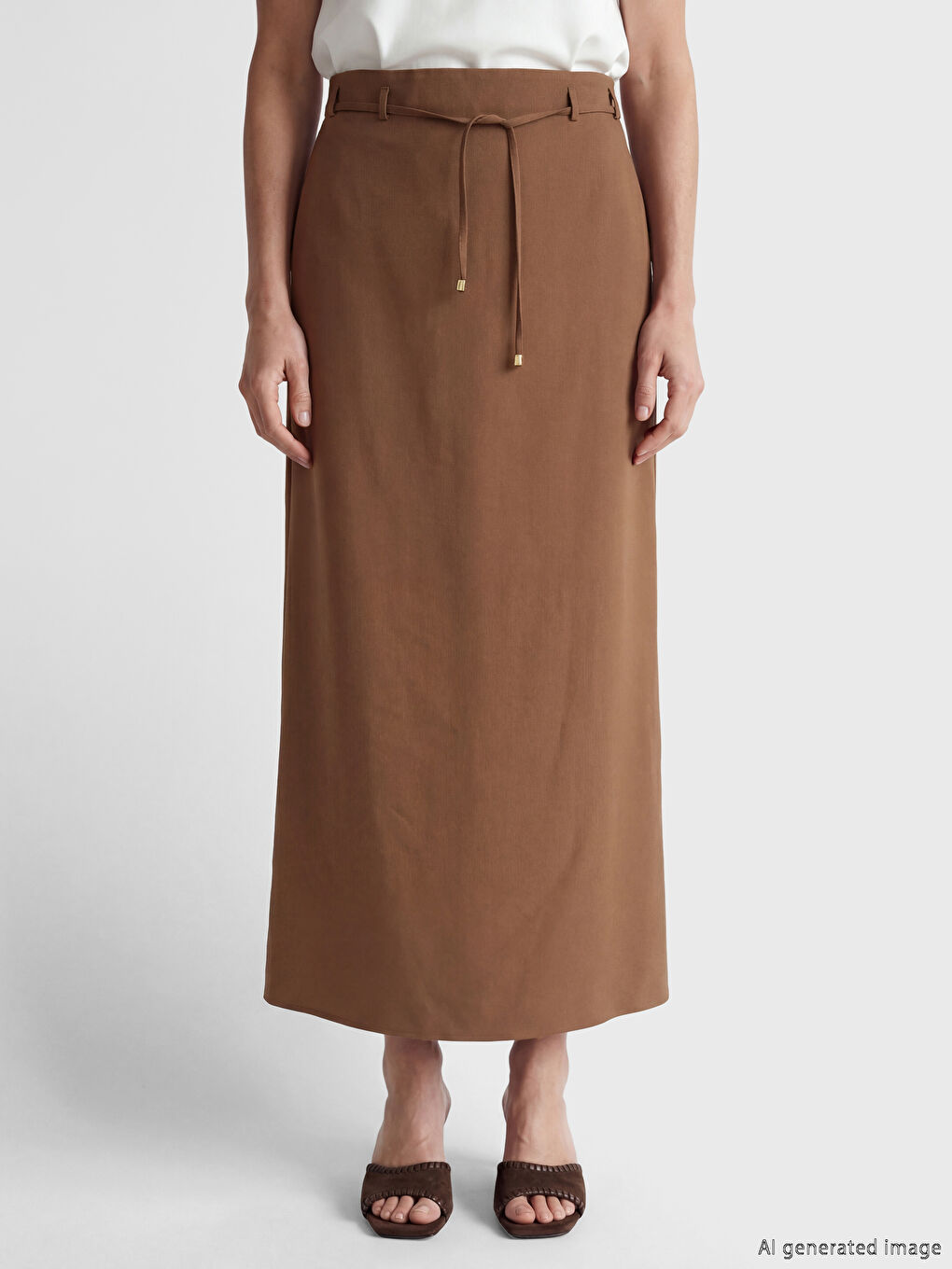 Kahverengi Büyük Beden Beli Lastikli Armürlü Etek	-1