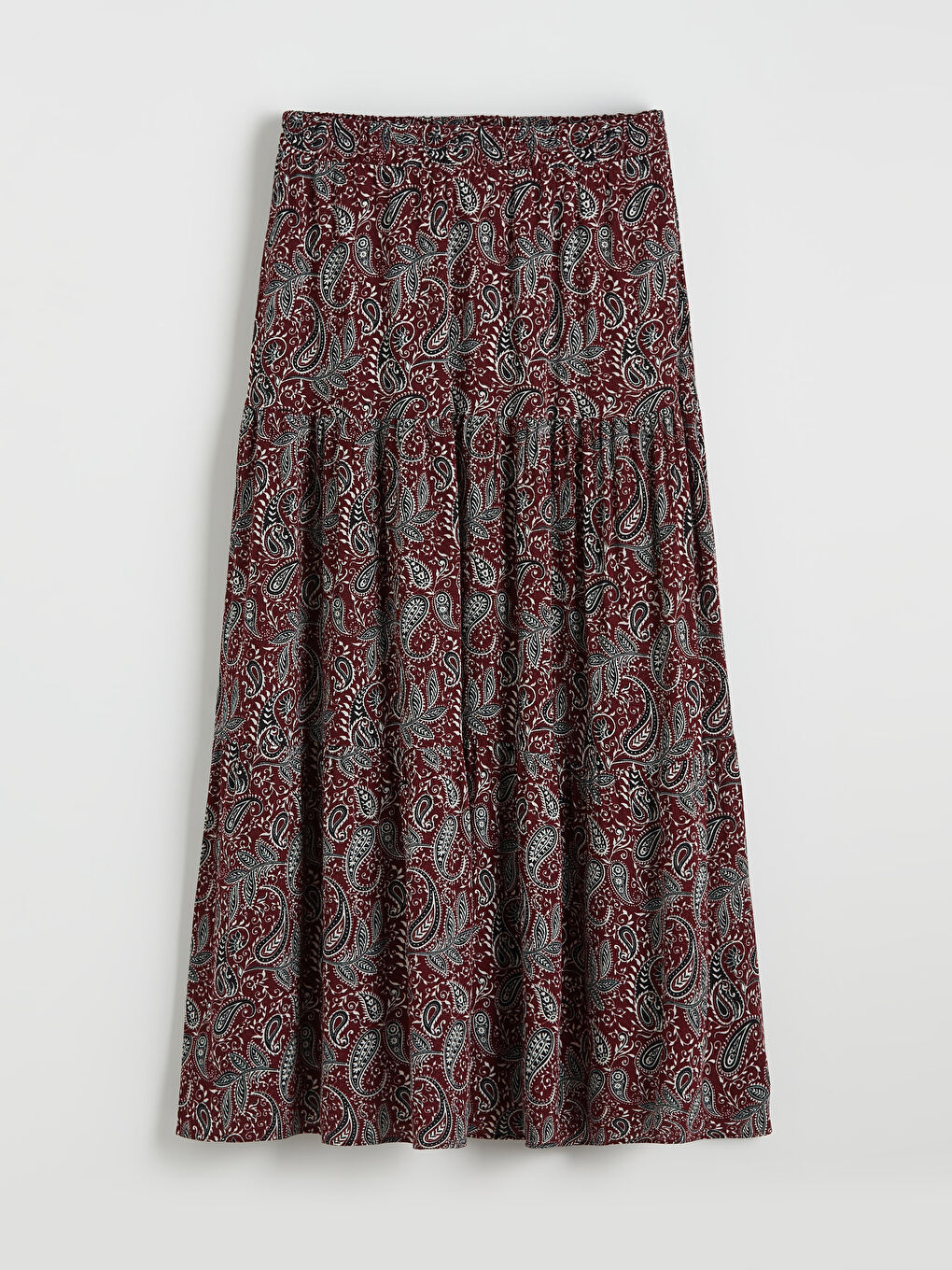 Bordo Beli Lastikli Desenli Etek-4