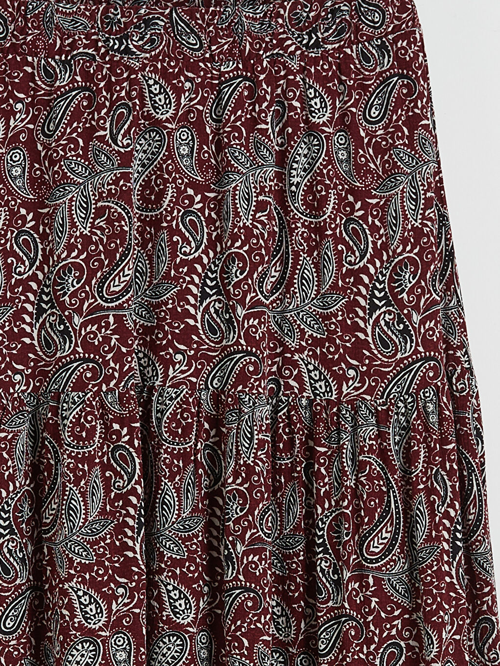 Bordo Beli Lastikli Desenli Etek-5