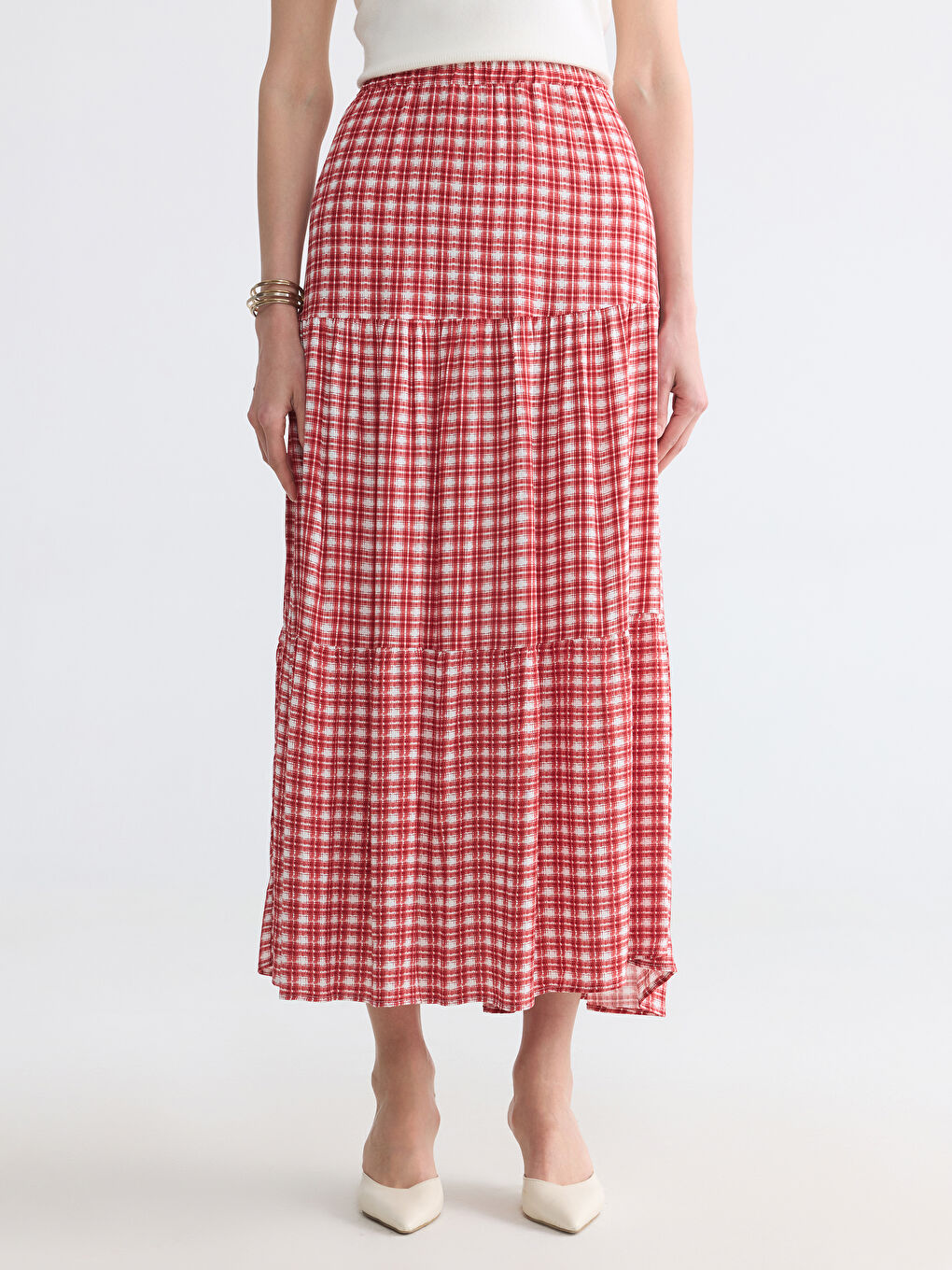 Elastic Waist Plaid Layered Skirt-1