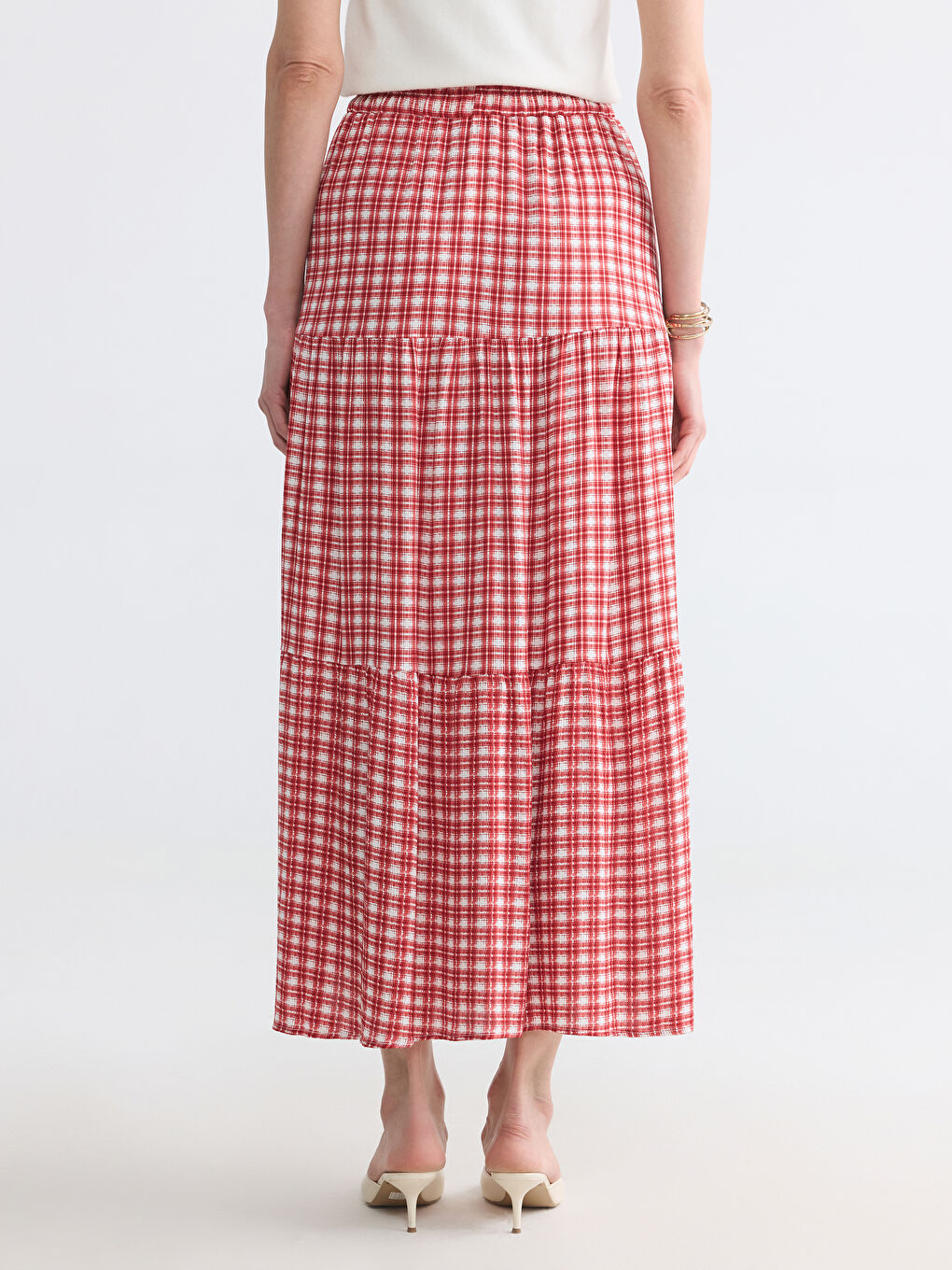 Elastic Waist Plaid Layered Skirt-3