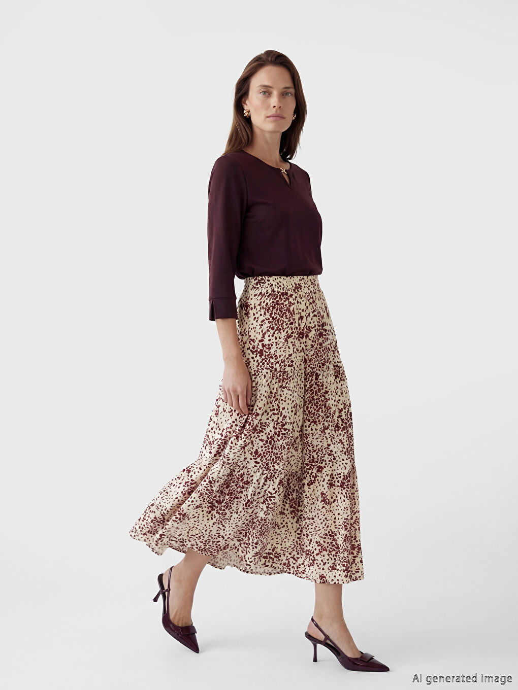 تنورة نسائية بطبعات بطبقات بخصر مطاطي