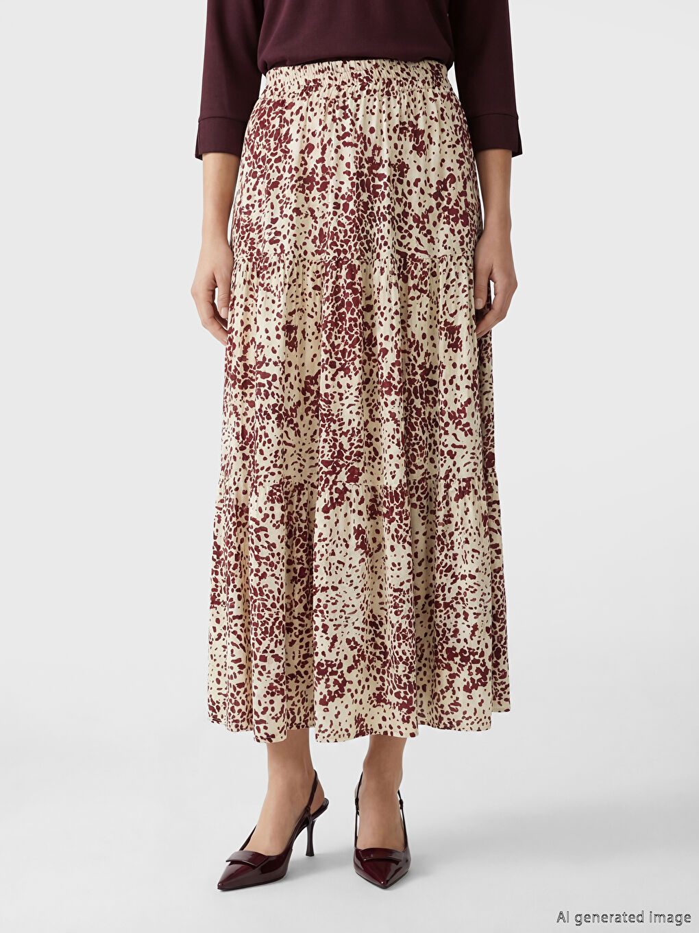 تنورة نسائية بطبعات بطبقات بخصر مطاطي-1